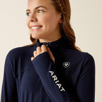 Ariat® Girl's Lowell 3.0 1/4 Zip, Navy Close Up Image on Model