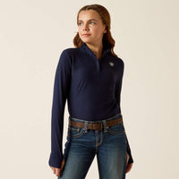 Ariat® Girl's Lowell 3.0 1/4 Zip, Navy Front View on Model