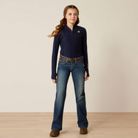 Ariat® Girl's Lowell 3.0 1/4 Zip, Navy Full Length Front View on Model