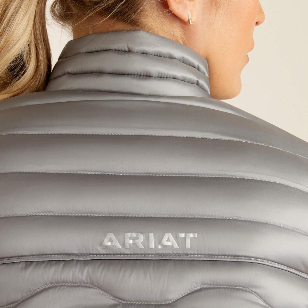 Ariat Ideal Down Jacket, Iridescent Ultimate Grey, Back Detail on Model