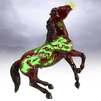 Breyer Horses Beowulf 2024 Halloween Horse, Far Side with Glowing Markings with a Foggy Background