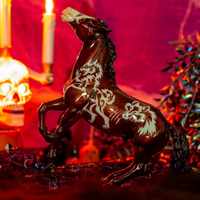 Breyer Model Horses Beowulf ,2024 Traditional Size Halloween Horse Near Side Lifestyle with a Spooky Red Background