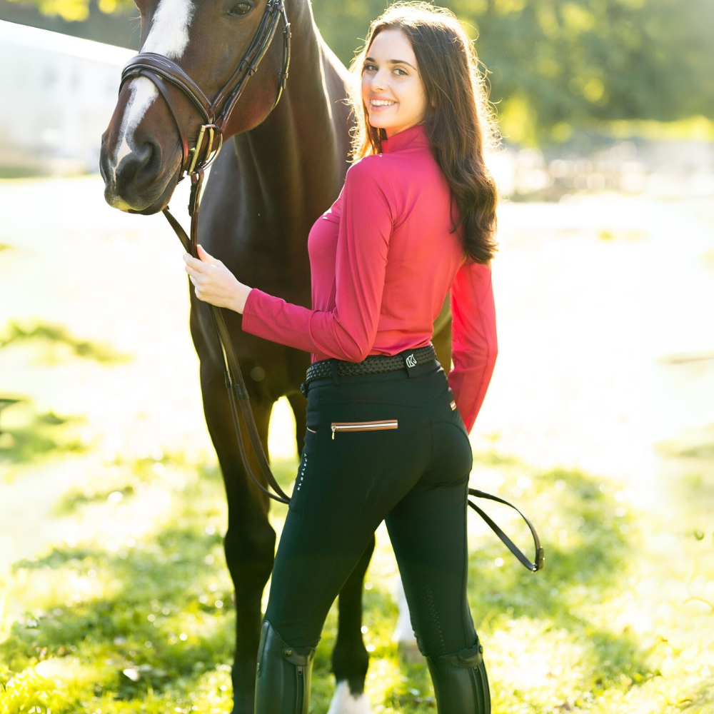 KL Select Gabrielle Knee Patch Breeches,  Black with Cognac Piping