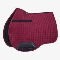 Image of LeMieux's mulberry GP suede square saddle pad on white background