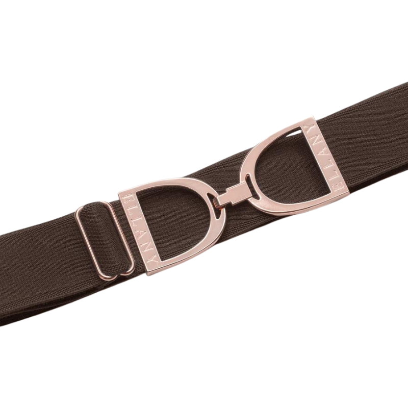 Ellany 1.5" Brown, Rose Gold Stirrup Buckle Belt