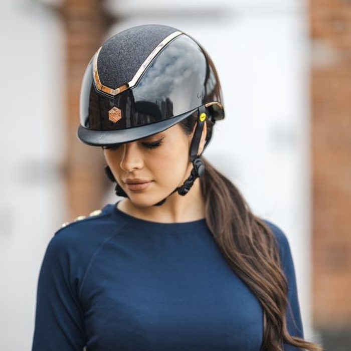 EQx by Charles Owen Kylo MIPS Black Gloss/Rose Gold Sparkly Helmet