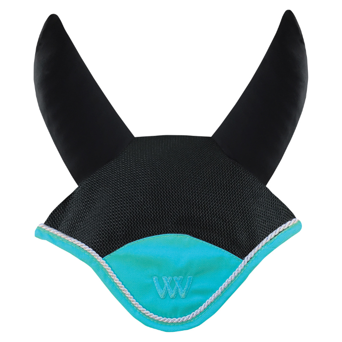 Woof Wear Black & Ocean Ergonomic Fly Veil with silver rope edging and ocean binding.