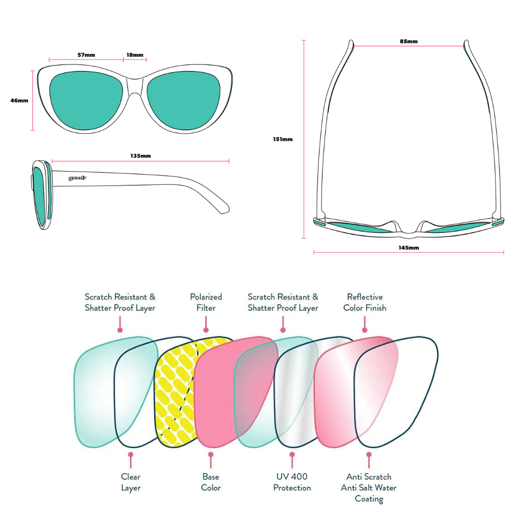 goodr Glam G Sunglasses Measurements & Frame Details