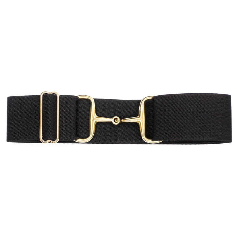 Ellany 2" Black, Gold Snaffle Buckle Belt