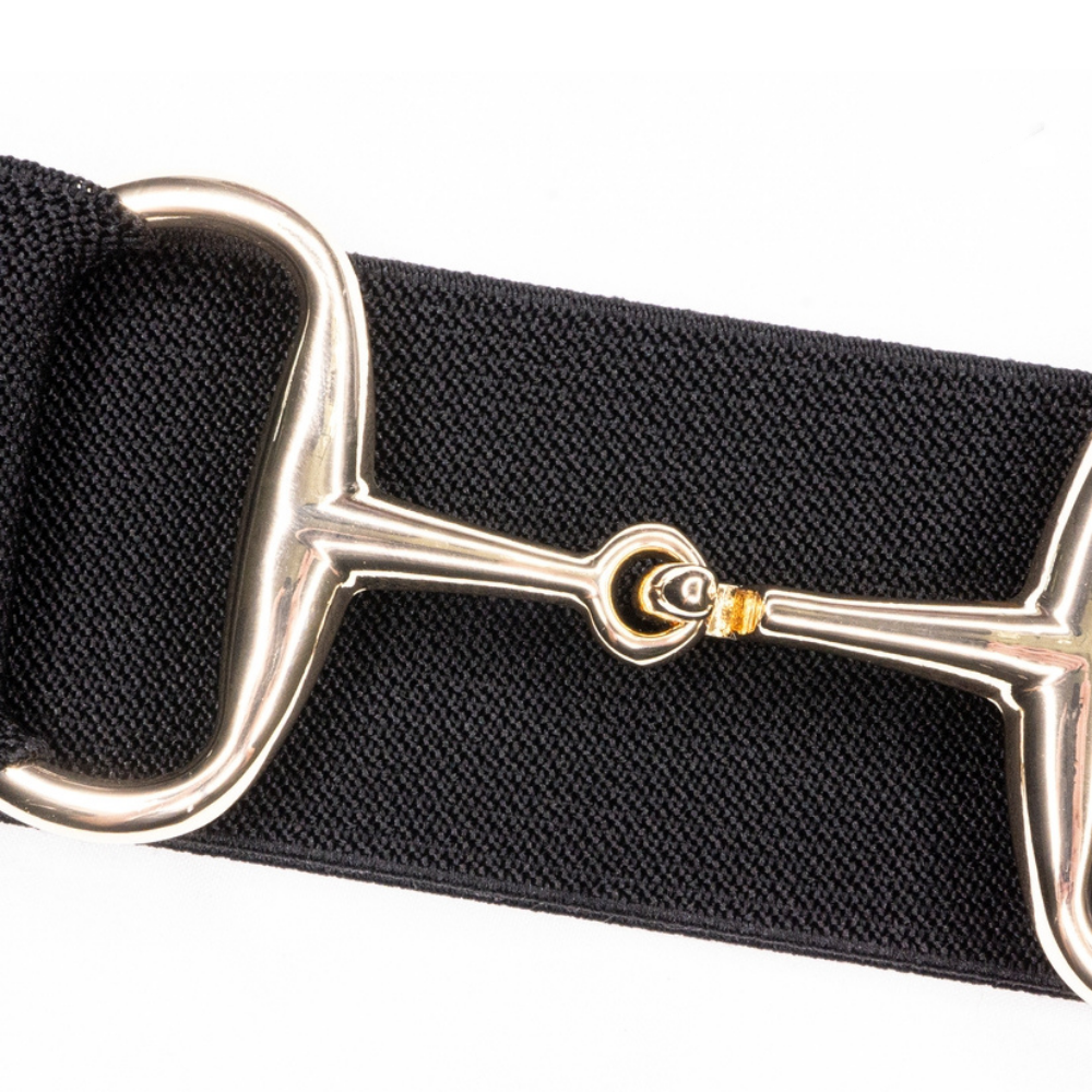 Ellany 2" Black, Gold Snaffle Buckle Belt