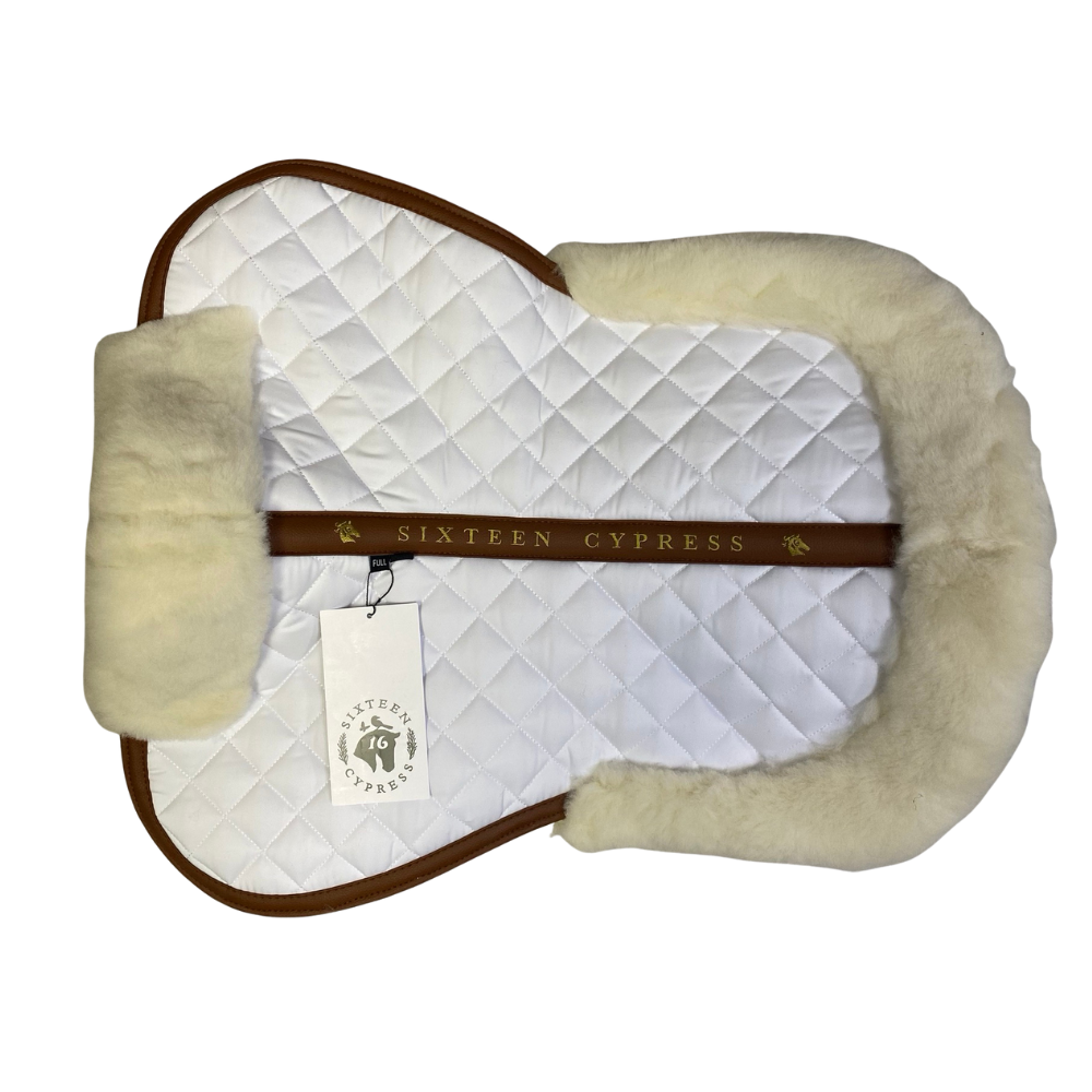 Sixteen Cypress Wool Fleece Half Pad, White & Cognac