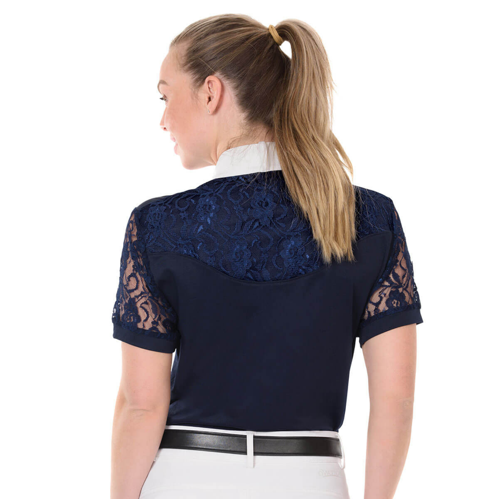 Ovation Elegance Lace Short Sleeve Show Shirt, Navy